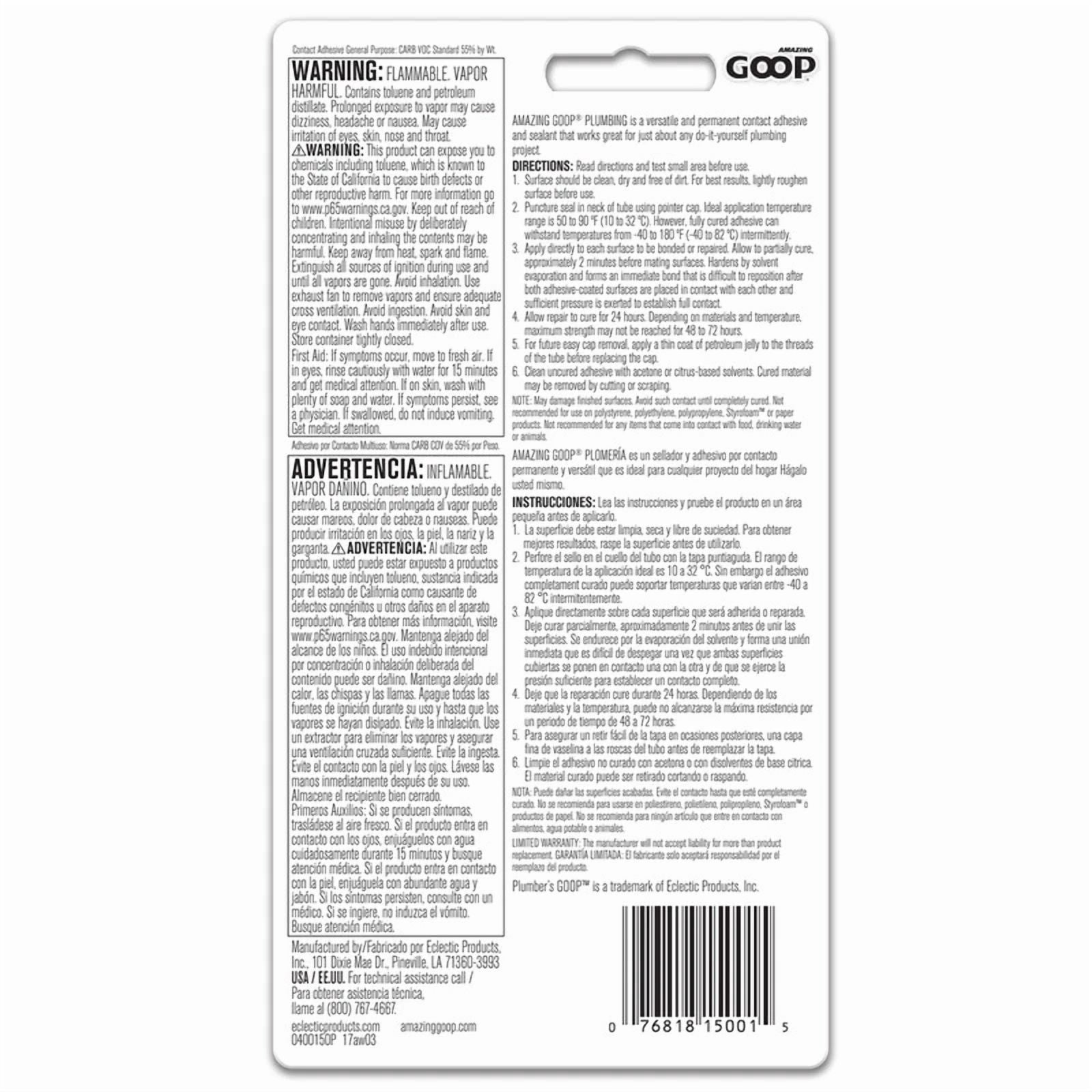 Amazing Goop 150011 Clear Adhesive And Sealant 3.7 Oz. For Tiles & Plastic Pipes