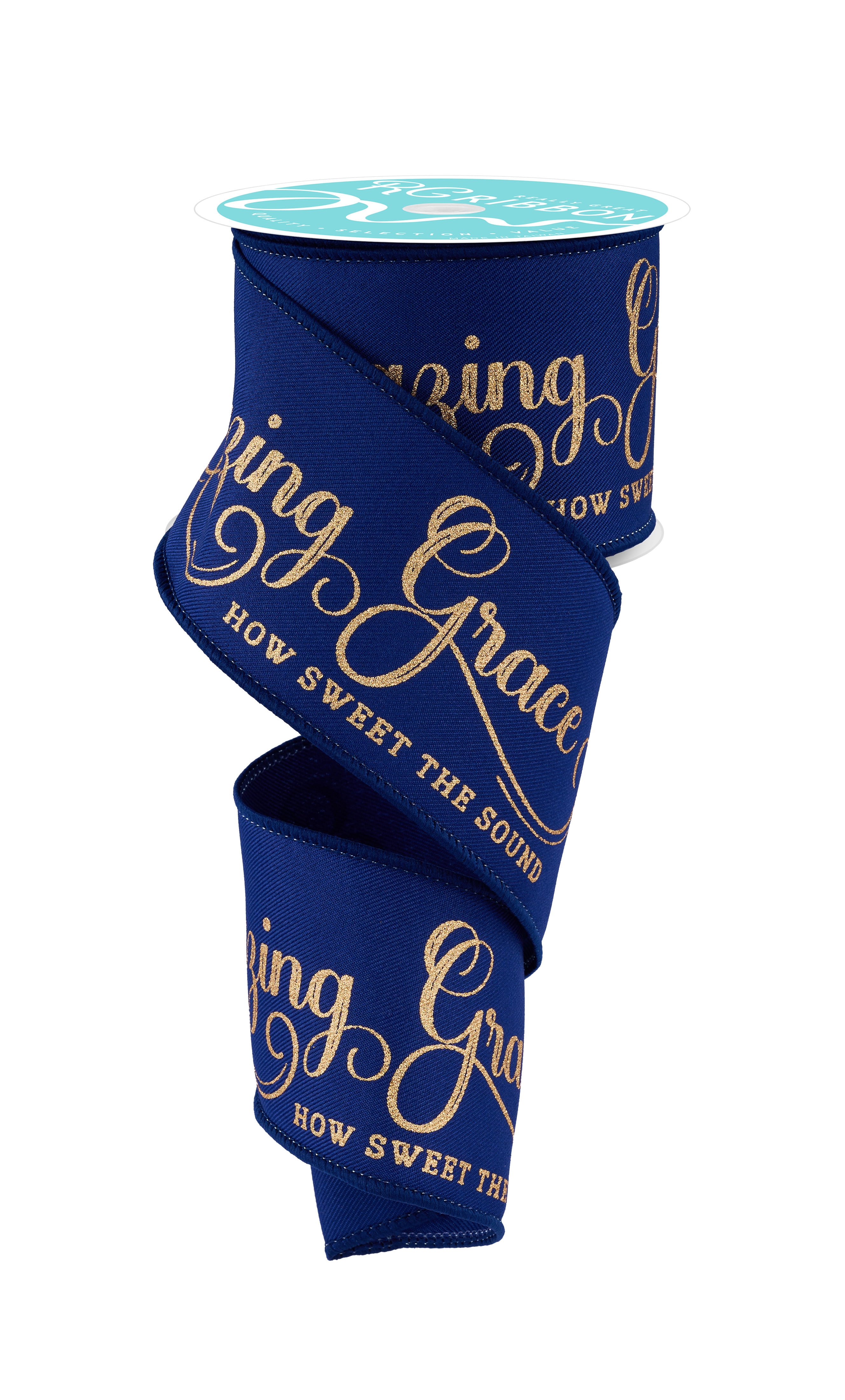 Amazing Grace 100% Polyester Navy Blue/Gold Ribbon, 2.5'' x 10yd, Ideal ...