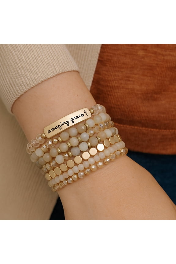 Amazing Grace Beaded Stretch Bracelet Stack  2 Color Options