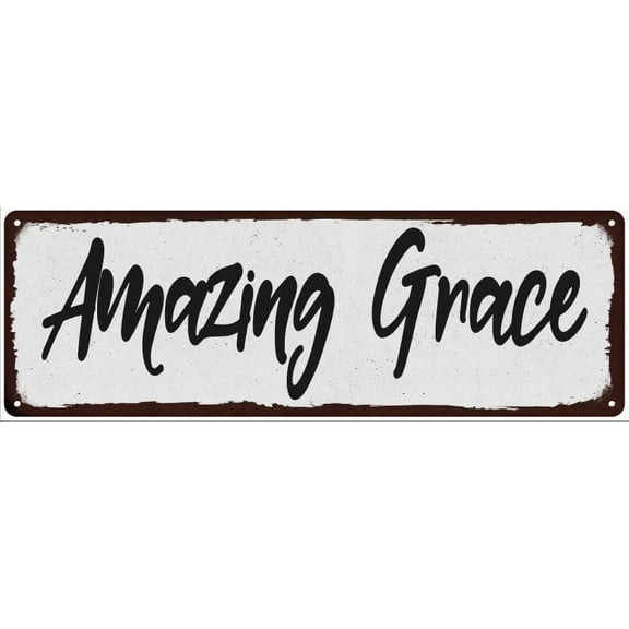 Amazing Grace Black on White Shabby Chic Metal Sign 6x18 Room Decor 106180049047