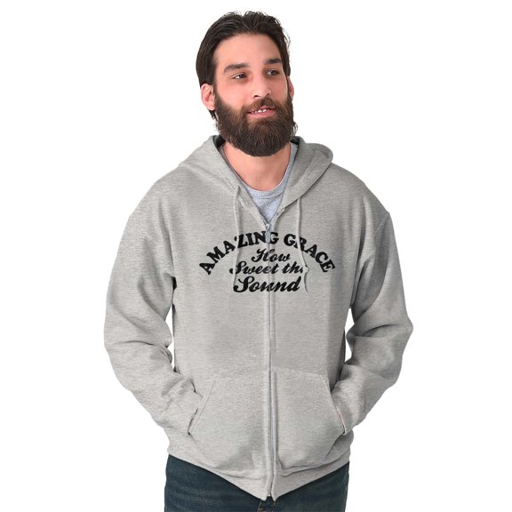 Amazing Grace Christion Song Lyrics Unisex Fleece Graphic Zip Up Hoodie Brisco Brands 4X