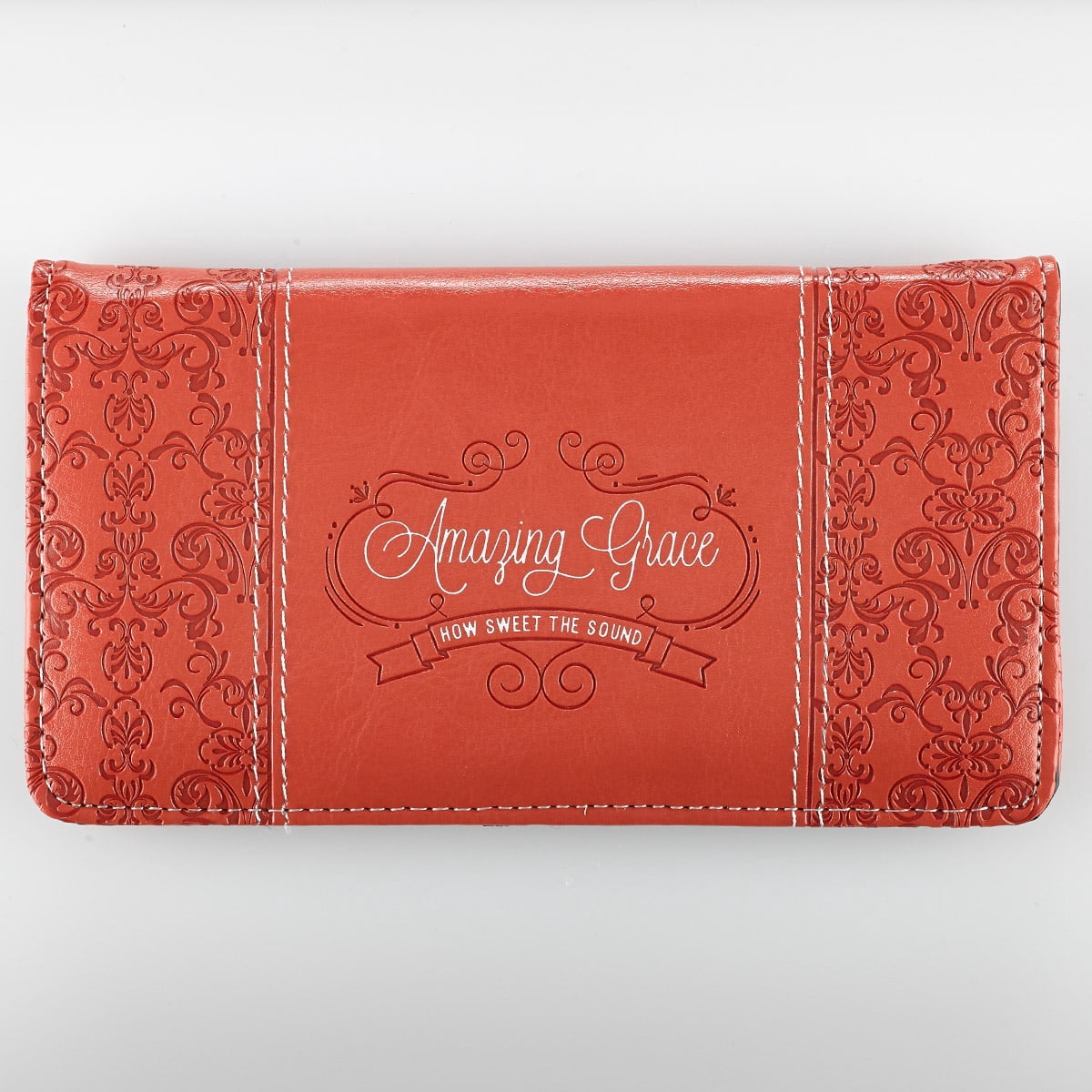 Checkbook Wallet - Amazing Grace Floral Design, Rose Pink Faux Leather With Checkbook Holder