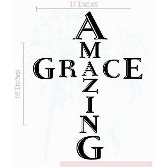 Amazing Grace Cross Vinyl Letters Art Religious Wall Sticker Décor 17x23-Inch Black