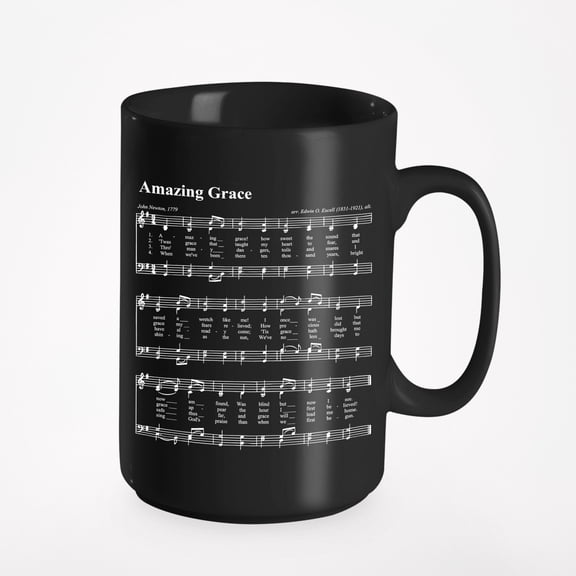 Amazing Grace Gospel Hymn Piano Sheet Music Print On A, Black 15oz Ceramic Mug