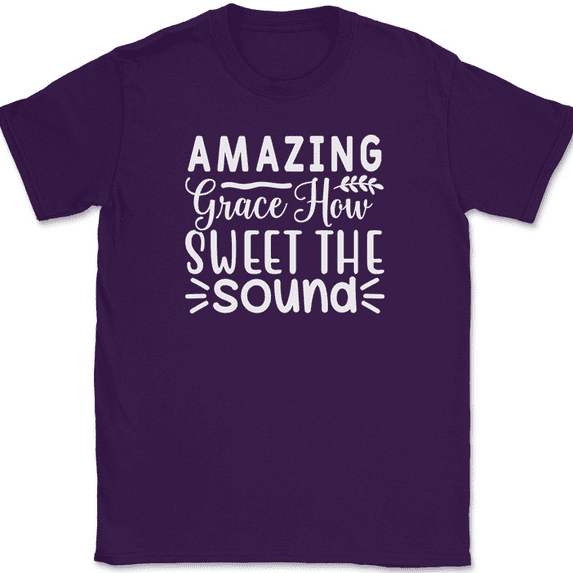 Amazing Grace How Sweet The Sound T-Shirt Christian Jesus God Tee - Purple, XL