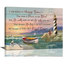 Amazing Grace Lighthouse Wall Art Christian Scripture Bible Verse Wall Decor Coastal Pictures Canvas Prints Framed Modern Religious Painting Artwork for Bedroom Bathroom Living Room Office 16"x12"