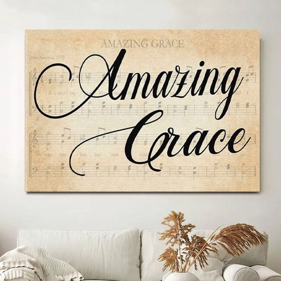 Amazing Grace Sheet Music Canvas Framed Wall Art Decor, Bible Verse Scripture Print, Inspirational Religious Wall Decor Gift