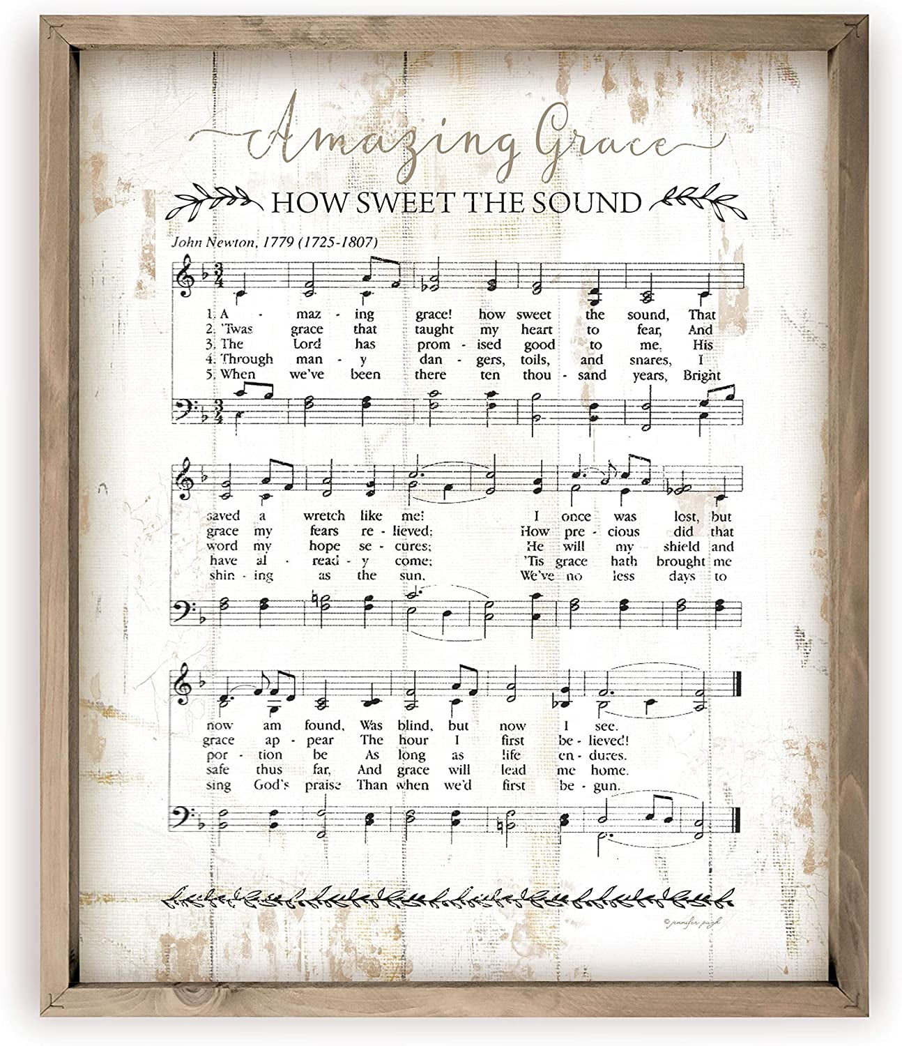 Amazing Grace Sheet Music Rustic Wood Wall Sign (White With Frame ...