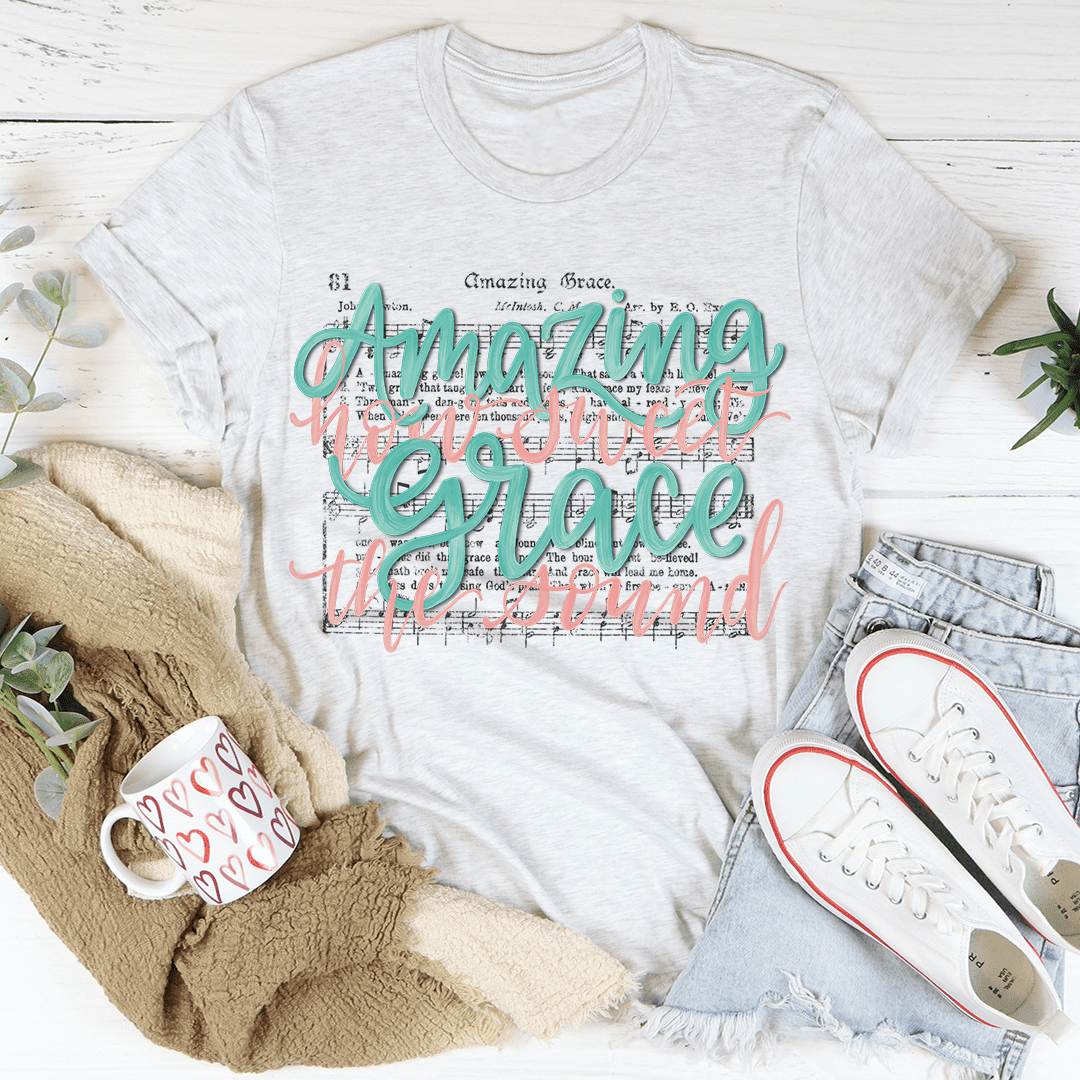Amazing Grace Song Tee Heather Deep Teal S Peachy Sunday T-Shirt ...