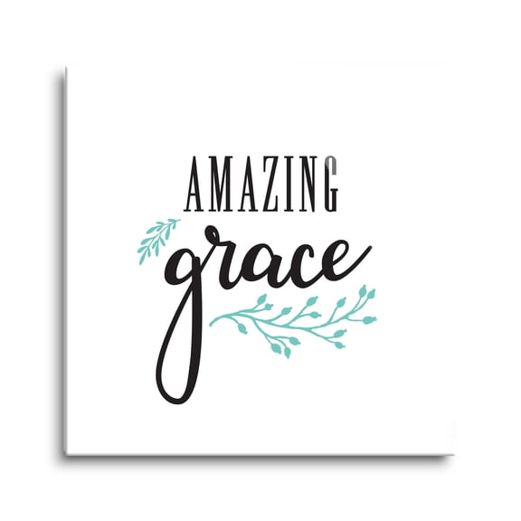 Amazing Grace Teal Branches 12 x 12 Glass Wall Hanging Sign