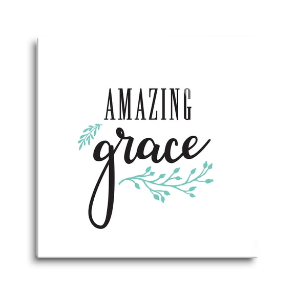 Amazing Grace Teal Branches 24 x 24 Glass Wall Hanging Sign