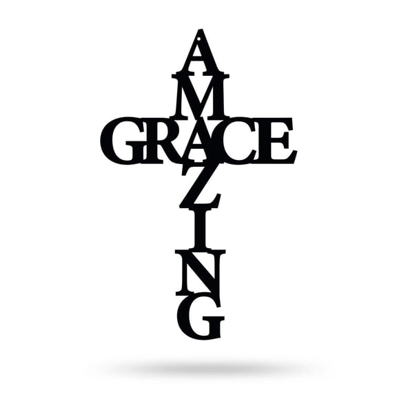 Amazing Grace Wall Art Cross - Inspirational Steel Décor for Home or Garden (16"/B)