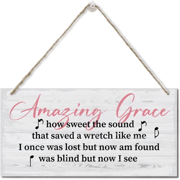 Amazing Grace Wood Wall Wood Plaque Sign Wall Hanging, Hanging Wood Sign Home Decor, Hanging Rustic Family Signs Decor Gift, Inspirational Signs, Farmhouse Decor Wall Art Sign 10x5 Inch