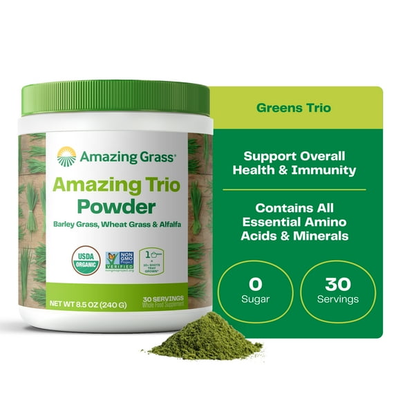 Amazing Grass Greens Trio: Greens Powder with Wheatgrass, Alfalfa, & Barley Grass, Rich Source of Chlorophyll, 30 Servings