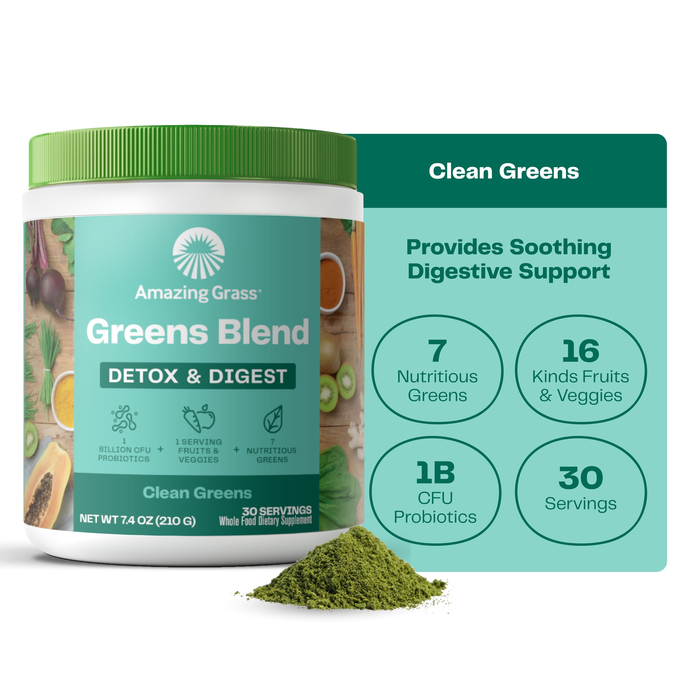 Amazing Grass Detox & Digest Green Superfood Powder, Clean Greens, 30 Servings