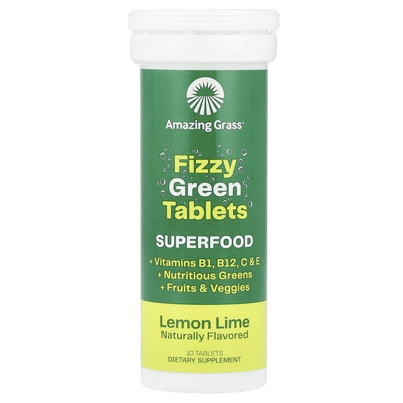 Amazing Grass Fizzy Green Tablets, Superfood, Lemon Lime, 10 Tablets