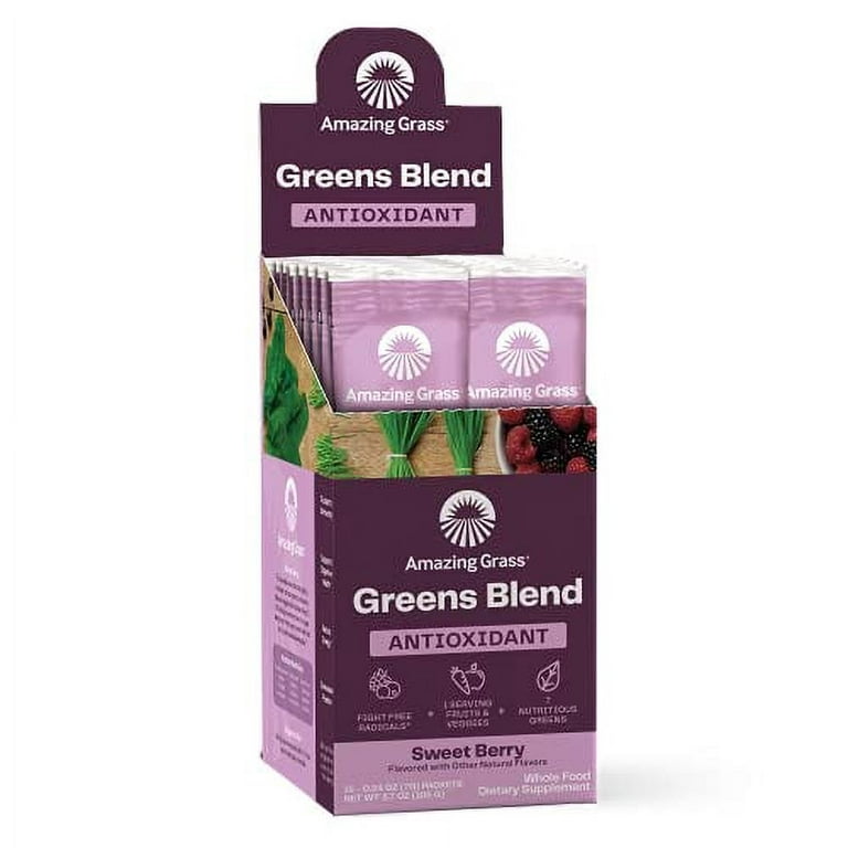 Amazing Grass Greens Blend Antioxidant: Super Greens Powder Smoothie Mix  with Organic Spirulina, Beet Root Powder,Elderberry & Probiotics, Sweet
