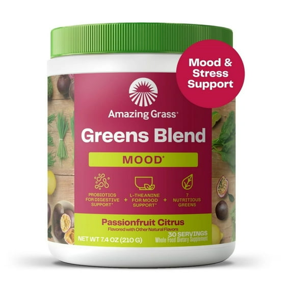 Amazing Grass Greens Blend Mood, Passionfruit Citrus, Super Greens Powder, 7.4 oz, 30 Servings