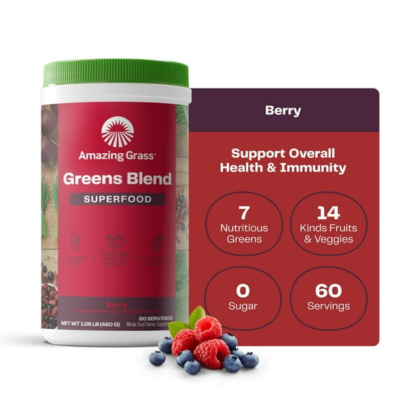 Amazing Grass Green Superfood Powder, Flavor: Berry, 17oz Bottle, 60 Servings