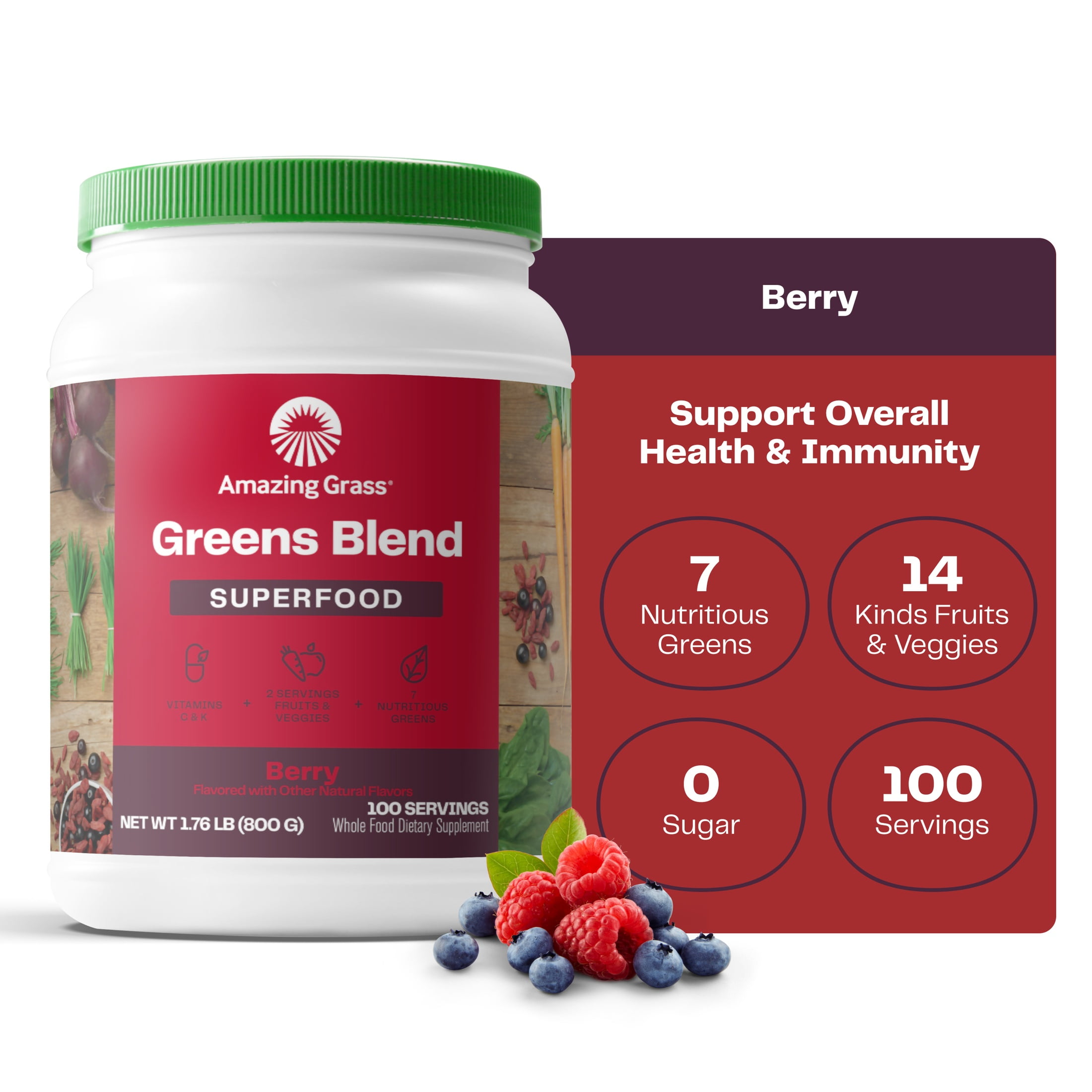 Amazing Grass Green Superfood Powder, Flavor: Berry, 28oz Bottle, 100 Servings