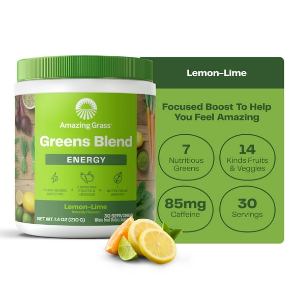 Amazing Grass, Greens Blend Superfood Energy, Powder, Lemon-Lime - 7.4 oz 30 Servings