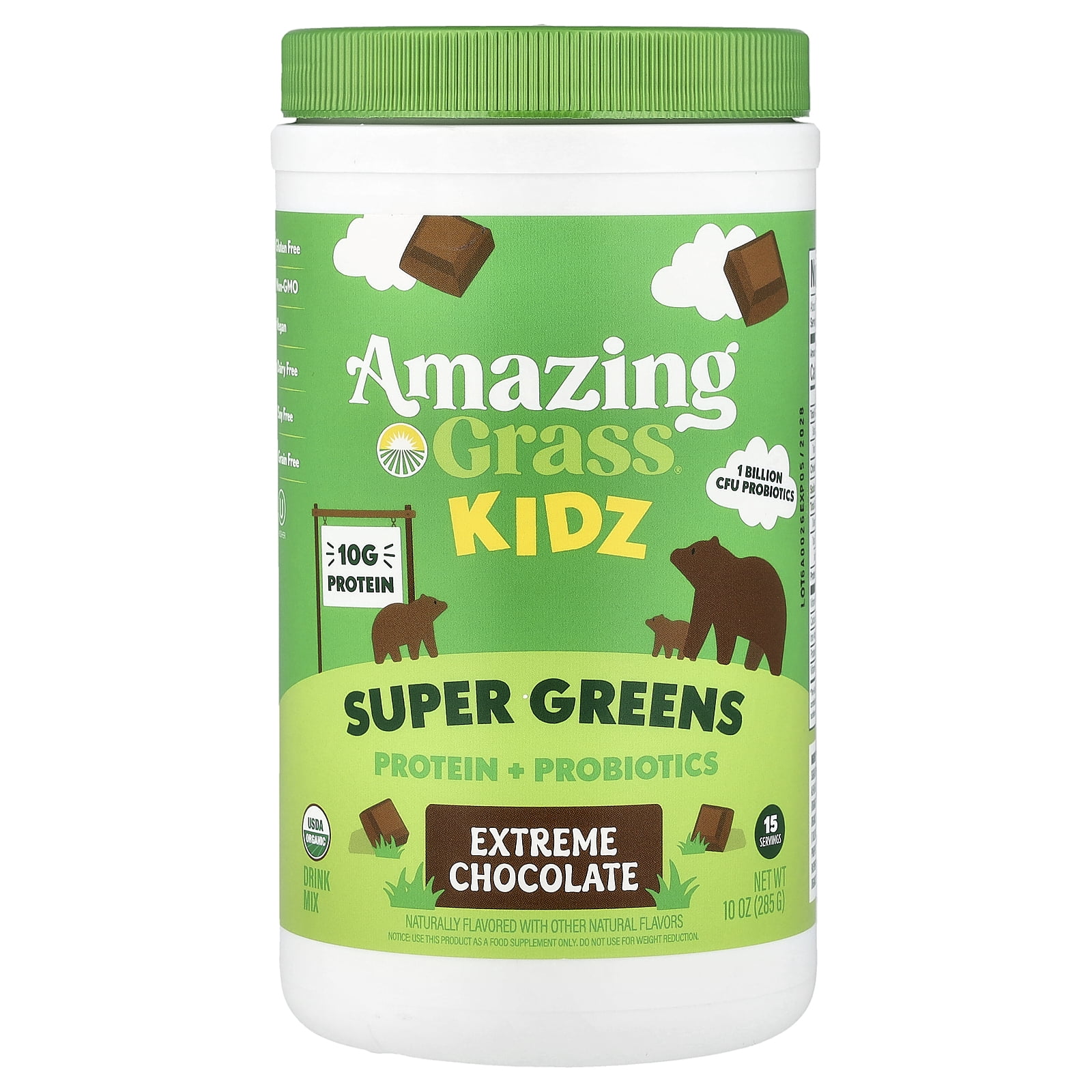 Amazing Grass Kidz Protein and Probiotics Shake Mix, Extreme Chocolate, 15 Servings