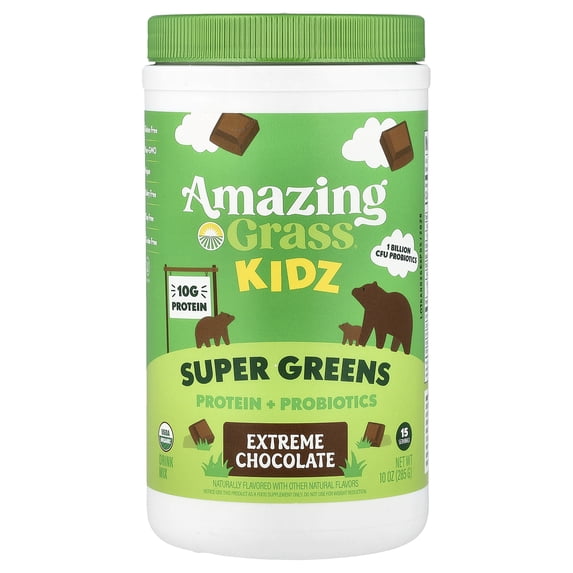 Amazing Grass Kidz Protein and Probiotics Shake Mix, Extreme Chocolate, 15 Servings