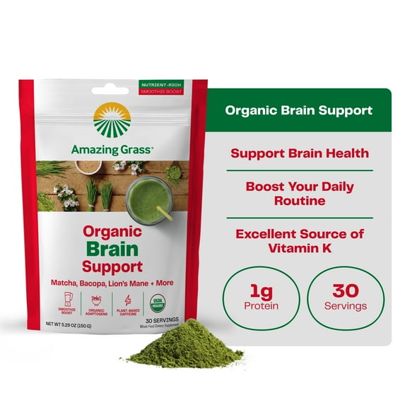 Amazing Grass, Organic Brain Booster with Matcha, Bacopa, & Lion's Mane, 5.29 oz, 30 Servings