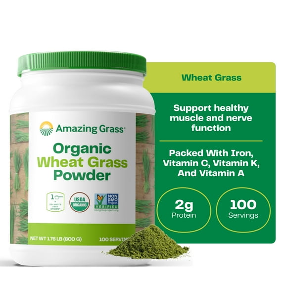 Amazing Grass Wheat Grass Powder: 100% Whole-Leaf Wheat Grass Powder for Energy, Detox & Immunity Support, Chlorophyll Providing Greens, 100 Servings