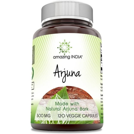 Amazing India Arjuna (Made with Natural Arjuna) 500 Mg 120 Veggie Capsules Supplement | Non-GMO | Gluten Free | Made in USA
