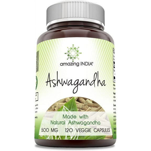 Amazing India Ashwagandha 500 Mg Per Serving 120 Veggie Capsules Supplement