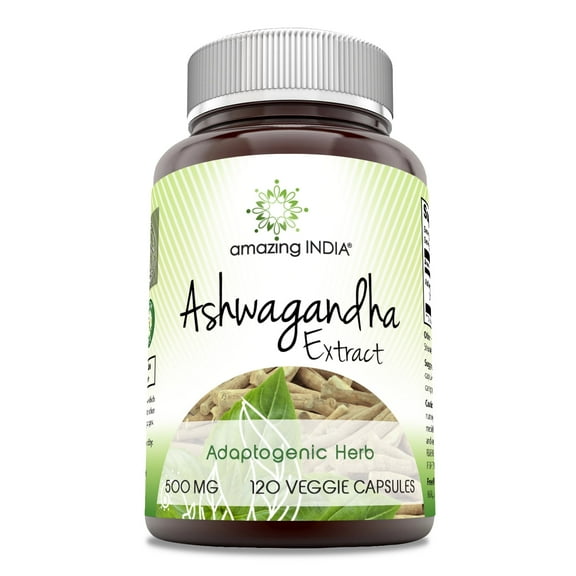 Amazing India Ashwagandha Extract 500 mg Per Serving 120 Veggie Capsules Supplement | Made with Natural Ashwagandha | 120 Serving Per Bottle | Non-GMO | Gluten Free | Made in USA