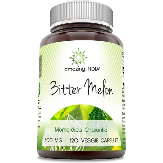 Amazing India Bitter Melon 500 mg Per Serving 120 Veggie Capsules Supplement | Non-GMO | Gluten Free | Made in USA
