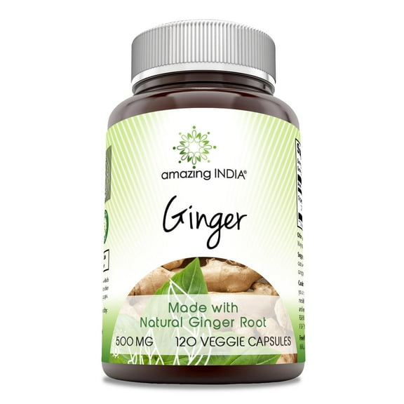 Amazing India Ginger 500 Mg Per Serving 120 Veggie Capsules Supplement