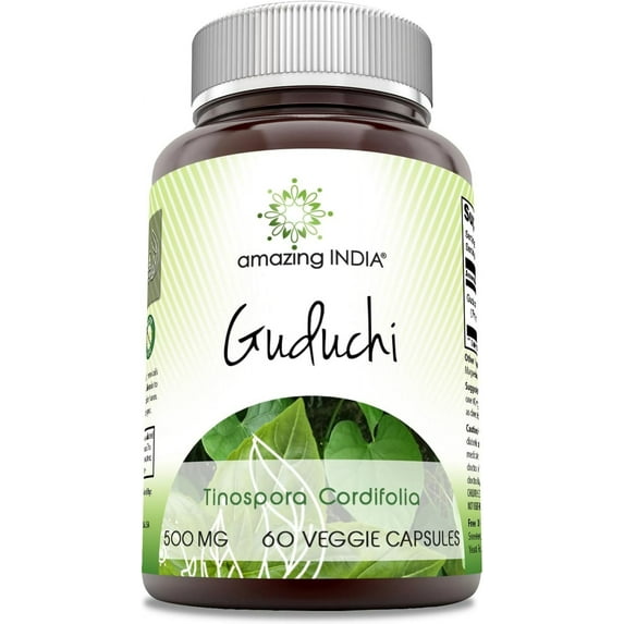 Amazing India Guduchi (Tinospora Cordifolia) 500 Mg Per Serving 60 Veggie Capsules Supplement | Non-GMO | Gluten Free | Suitable for Vegetarians