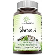 Amazing India Natural Shatavari 500mg Per Serving 120 Veggie Capsules Supplement | Non-GMO | Gluten Free | Made in USA | Ideal for Vegetarians