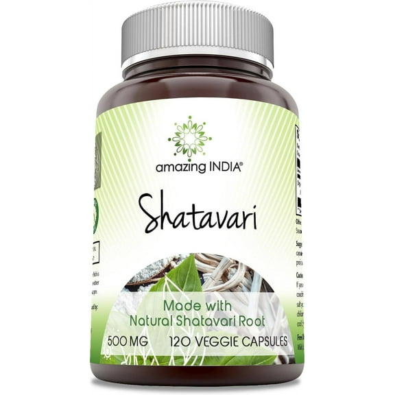 Amazing India Natural Shatavari  500mg Per Serving  120 Veggie Capsules Supplement | Non-GMO | Gluten Free | Made in USA | Ideal for Vegetarians