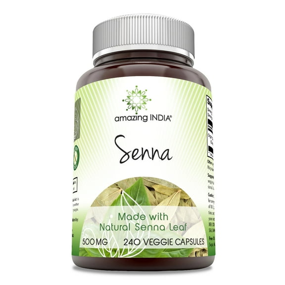 Amazing India Senna (Made with Natural Senna) 500 Mg per Serving 240 Veggie Capsules Supplement | Non-GMO | Gluten-Free | Made in USA