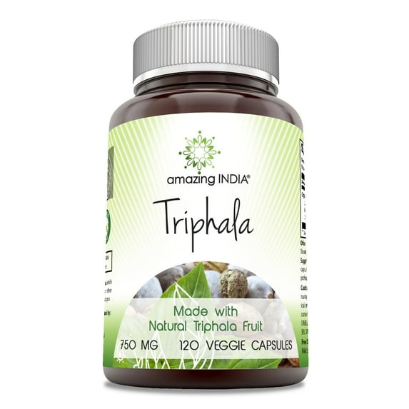 Amazing India Triphala 750 Mg Per Serving 120 Veggie Capsules Supplement