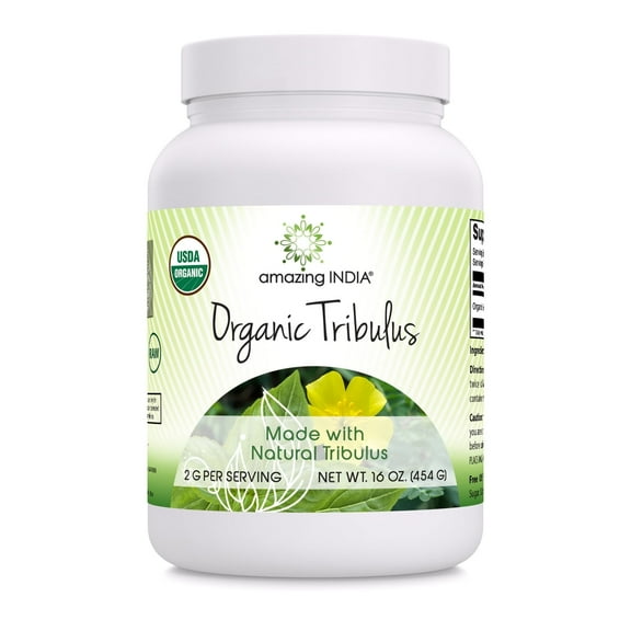 Amazing India USDA Certified Organic Tribulus Powder 16oz Supplement | 2 G Per Serving | 16 Oz (454 G) | Non-GMO | Gluten Free |