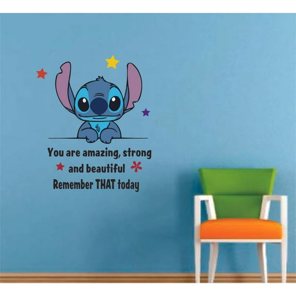 Amazing Lilo and Stitch Quote Cartoon Decors Wall Sticker Art Design Decal for Girls Boys Kids Room Bedroom Nursery Kindergarten House Fun Home Decor Stickers Wall Art Vinyl Decoration (40x35 inch)