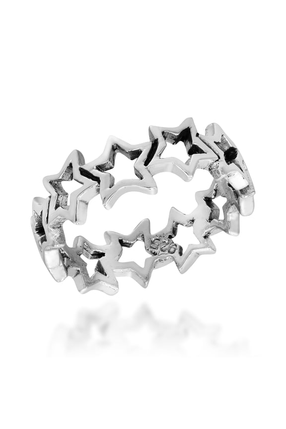 Amazing Linked Sterling Silver Stars Wrap-Around Ring - 7