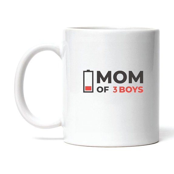 Amazing Low Battery Symbol Quote Gift for Mom of Three Boys 11oz 15oz White Coffee Mug
