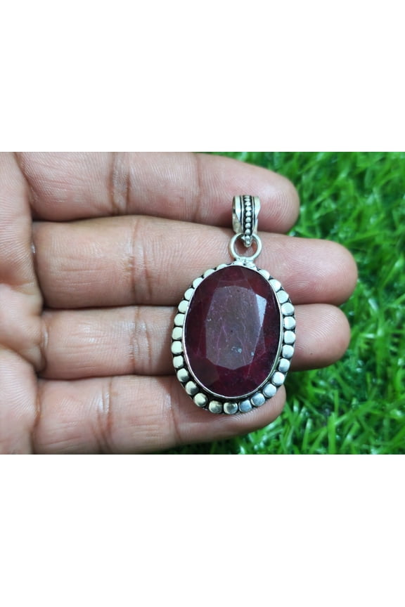 Amazing Madagascar Red Ruby Gemstone Handmade 925 Sterling Silver Pendant 28 mm