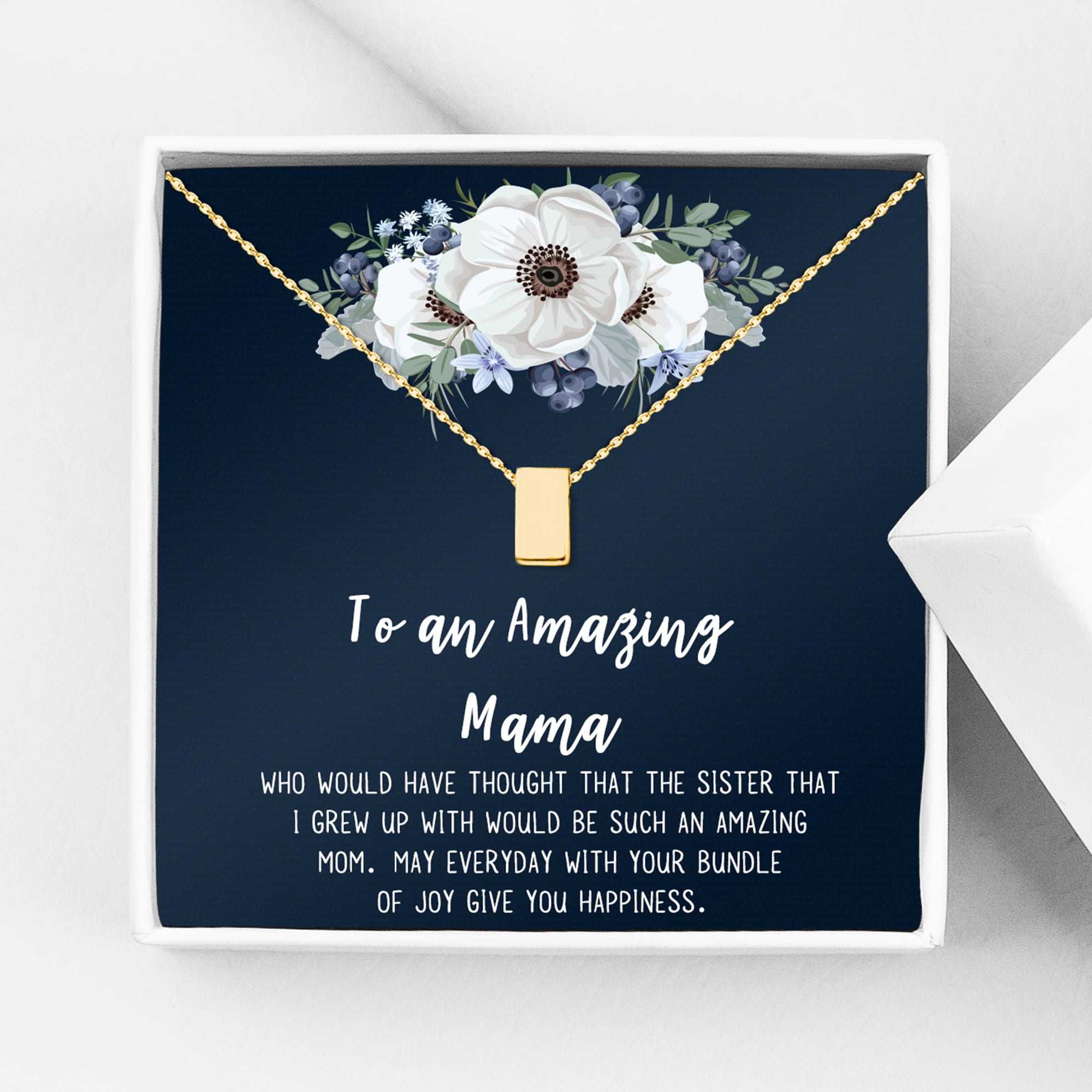 To An Amazing Mama Mother's Day Card Necklace, Mother's Day Gift for Her; Mother's Day Gift for Mom, Jewelry and Card Mother's Day Present [Gold, No-Personalized Cube]