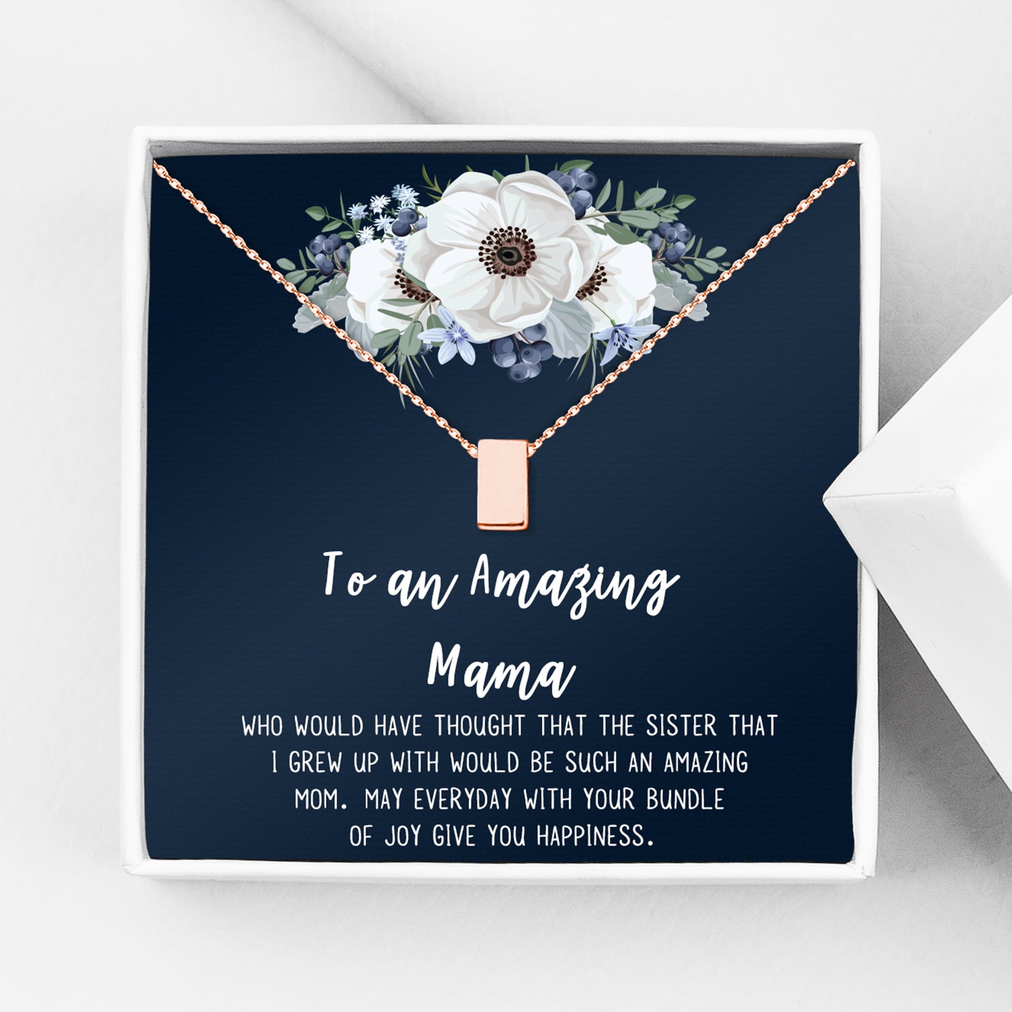 To An Amazing Mama Mother's Day Card Necklace, Mother's Day Gift for Her; Mother's Day Gift for Mom, RC:R[40]CJewelry and Card Mother's Day Present [Rose Gold, No-Personalized Cube]