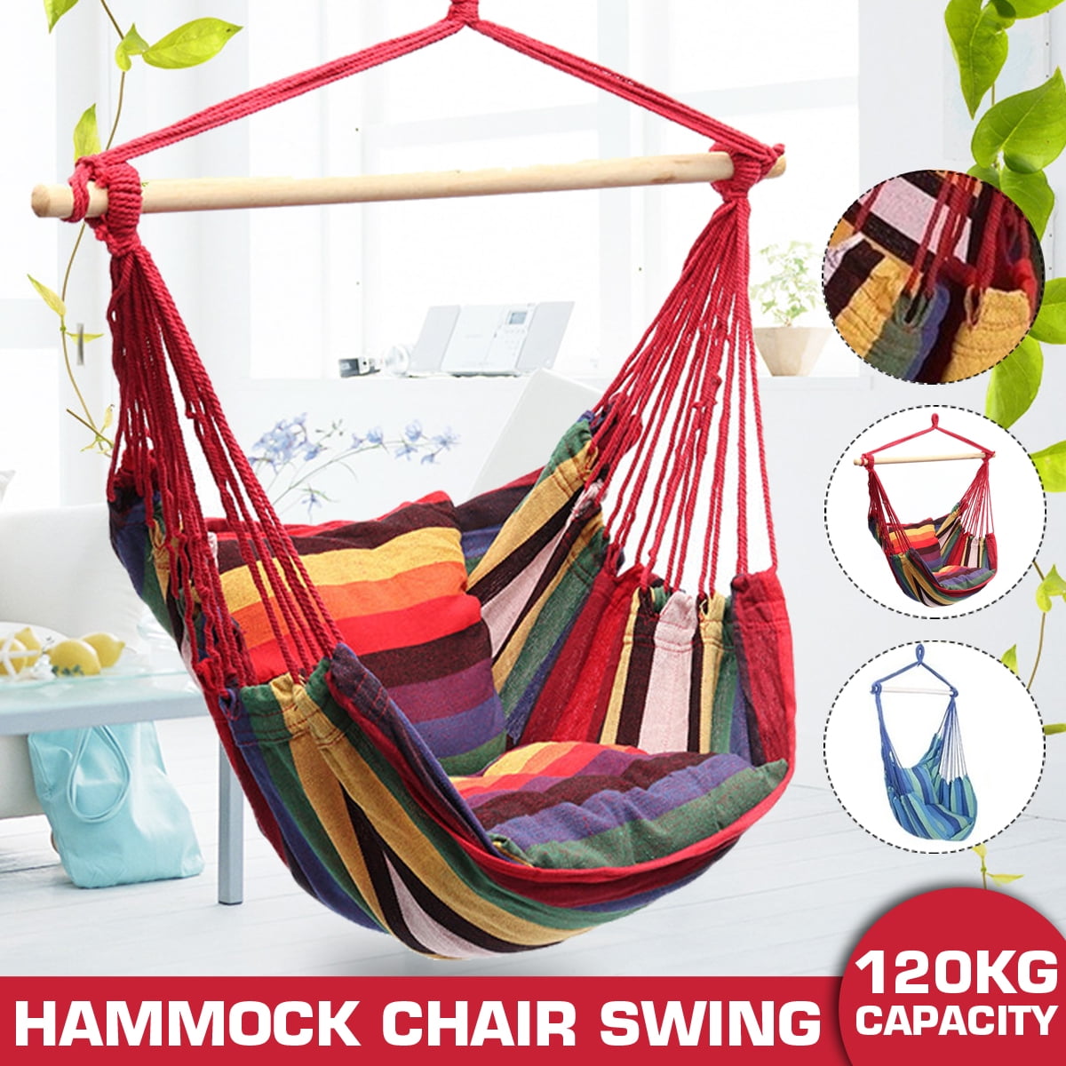 Amazing-Max 500 lbs! Hammock Chair Hanging Swing Chair Hanging Rope Swing-2  Seat Cushions Included-Quality Cotton Weave for Superior Comfort &  Durability 