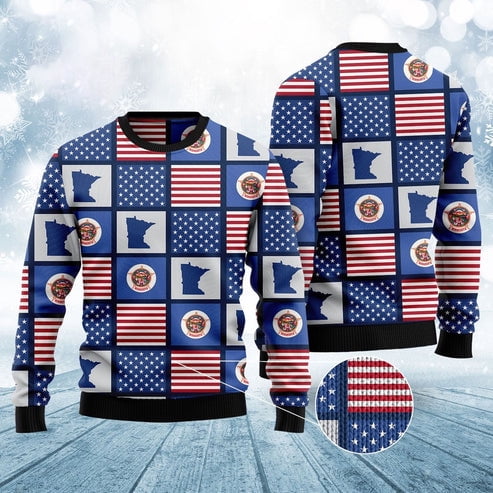 Amazing Minnesota American Flag 3D Christmas Sweater, Funny Xmas Sweater, Sweater Xmas