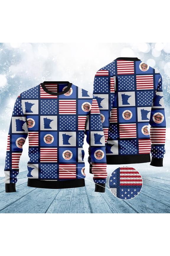 Amazing Minnesota American Flag 3D Christmas Sweater, Funny Xmas Sweater, Sweater Xmas