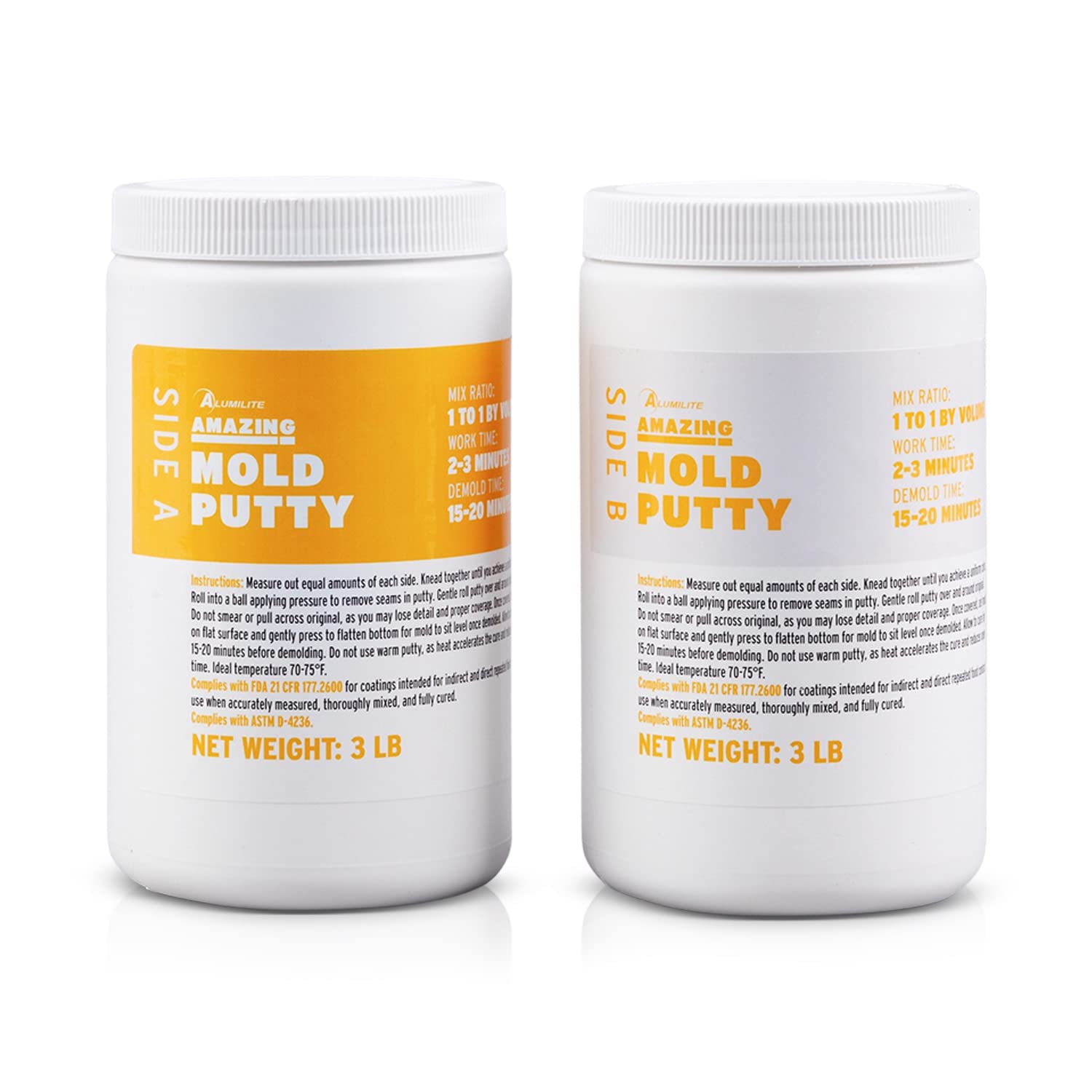 Alumilite Amazing Mold Putty Kit, 6 lb, Fast-Setting Moldable Silicone Putty for Resin Casting, Food-Safe Silicone Mold Making Kit, 1:1 Mix, DIY Beginner-Friendly for Baking, and Soap Molds